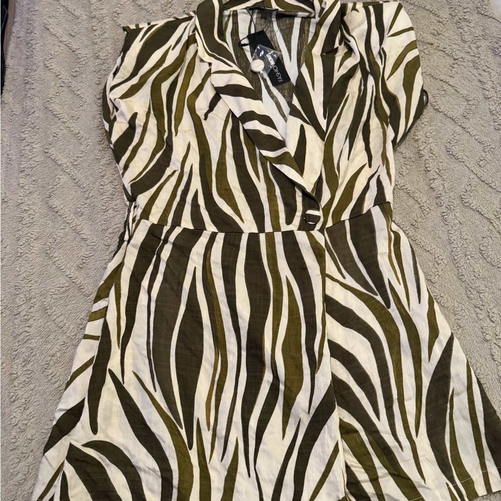 Fashion Nova Olive Zebra Print Mini Dress